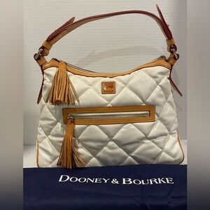 DOONEY & BOURKE Spicy Quilted White Tan Hobo Leather Shoulder Bag With Dustbag